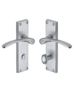 Heritage Brass Satin Chrome Sophia Door Handle on Plate - Bathroom Set