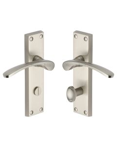 Heritage Brass Satin Nickel Sophia Door Handle on Plate - Bathroom Set