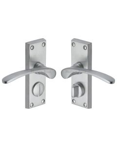 Heritage Brass Satin Chrome Sophia Short Door Handle on Plate - Bathroom Set