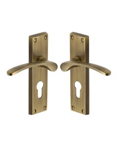 Heritage Brass Antique Brass Sophia Door Handle on Plate - Euro Profile