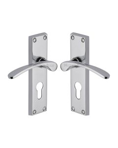 Heritage Brass Polished Chrome Sophia Door Handle on Plate - Euro Profile