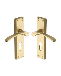 Heritage Brass Satin Brass Sophia Door Handle on Plate - Euro Profile