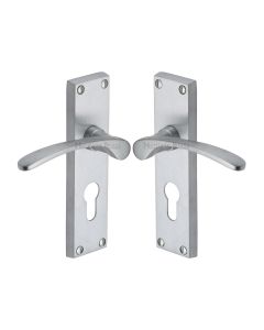 Heritage Brass Satin Chrome Sophia Door Handle on Plate - Euro Profile