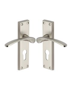 Heritage Brass Satin Nickel Sophia Door Handle on Plate - Euro Profile