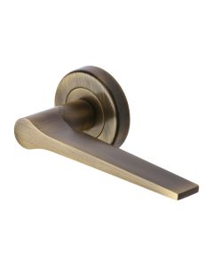 Antique Brass Gio Door Handle on Round Rose