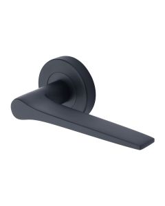 Matt Black Gio Door Handle on Round Rose