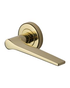 Polished Brass Gio Door Handle on Round Rose