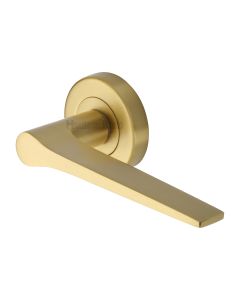 Satin Brass Gio Door Handle on Round Rose