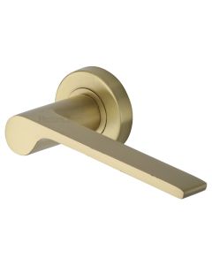 Satin Brass Julia Door Handle on Round Rose