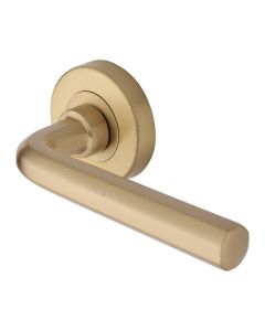 Satin Brass Octave Door Handle on Round Rose