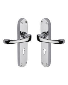 Heritage Brass Polished Chrome Gloucester Door Handle on Plate - Lever Lock