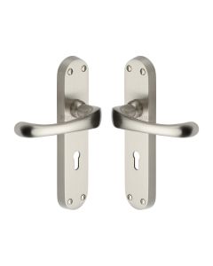 Heritage Brass Satin Nickel Gloucester Door Handle on Plate - Lever Lock