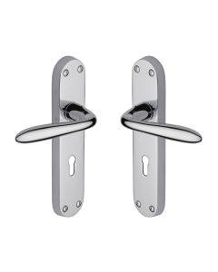 Heritage Brass Polished Chrome Sutton Door Handle on Plate - Lever Lock
