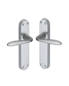 Heritage Brass Satin Chrome Sutton Door Handle on Plate - Lever Latch