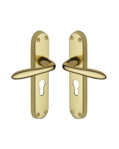 Heritage Brass Polished Brass Sutton Door Handle on Plate - Euro Profile