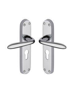 Heritage Brass Polished Chrome Sutton Door Handle on Plate - Euro Profile