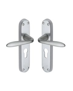Heritage Brass Satin Chrome Sutton Door Handle on Plate - Euro Profile