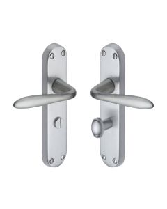Heritage Brass Satin Chrome Sutton Door Handle on Plate - Bathroom Set