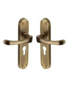 Heritage Brass Antique Brass Gloucester Door Handle on Plate - Euro Profile