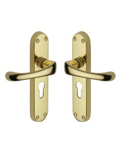 Heritage Brass Polished Brass Gloucester Door Handle on Plate - Euro Profile