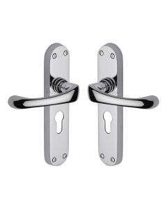 Heritage Brass Polished Chrome Gloucester Door Handle on Plate - Euro Profile