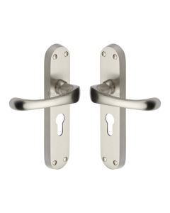 Heritage Brass Satin Nickel Gloucester Door Handle on Plate - Euro Profile