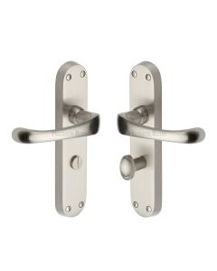 Heritage Brass Satin Nickel Gloucester Door Handle on Plate - Bathroom Set