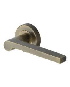 Antique Brass Metro Mid Century Door Handle on Round Rose