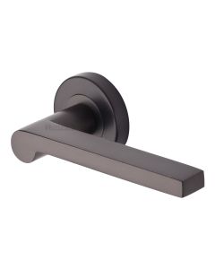 Matt Bronze Metro Mid Century Door Handle on Round Rose