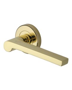 Polished Brass Metro Mid Century Door Handle on Round Rose