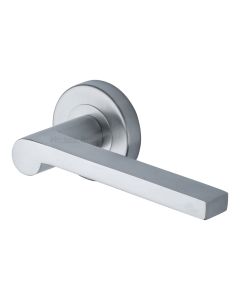 Satin Chrome Metro Mid Century Door Handle on Round Rose