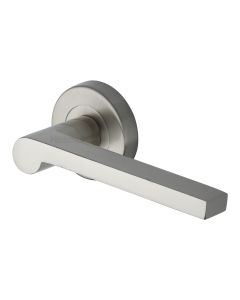 Satin Nickel Metro Mid Century Door Handle on Round Rose