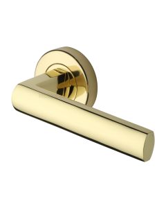 Polished Brass Poseidon Door Handle on Round Rose