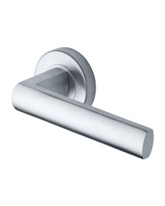Satin Chrome Poseidon Door Handle on Round Rose