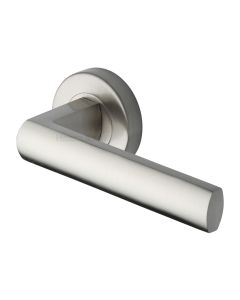 Satin Nickel Poseidon Door Handle on Round Rose