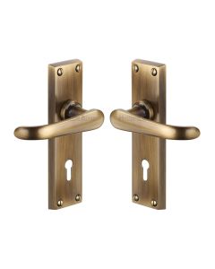 Heritage Brass Antique Brass Windsor Door Handle on Plate - Lever Lock