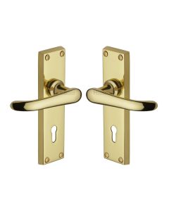 Heritage Brass Polished Brass Windsor Door Handle on Plate - Lever Lock