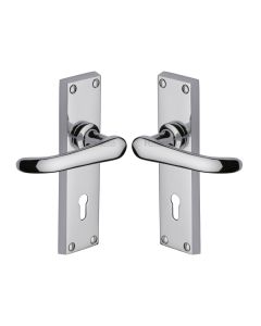 Heritage Brass Polished Chrome Windsor Door Handle on Plate - Lever Lock