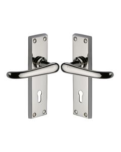Heritage Brass Polished Nickel Finish Windsor Door Handle on Plate - Lever Lock