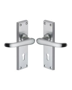 Heritage Brass Satin Chrome Windsor Door Handle on Plate - Lever Lock