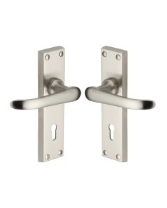 Heritage Brass Satin Nickel Windsor Door Handle on Plate - Lever Lock