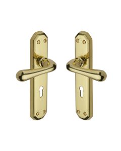 Heritage Brass Polished Brass Charlbury Reeded Door Handle on Plate - Euro Profile