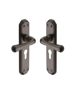 Heritage Brass Matt Bronze Charlbury Door Handle on Plate - Euro Profile