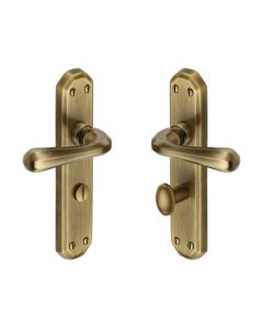 Heritage Brass Antique Brass Charlbury Reeded Door Handle on Plate - Bathroom Set
