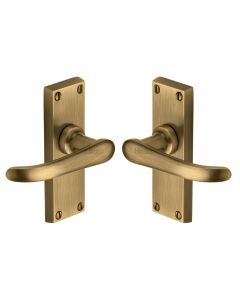 Heritage Brass Antique Brass Windsor Short Door Handle on Plate - Lever Latch