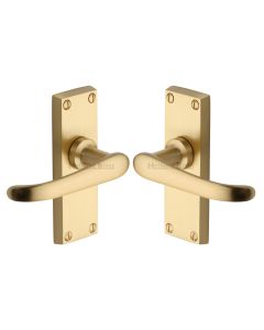 Heritage Brass Satin Brass Windsor Short Door Handle on Plate - Lever Latch