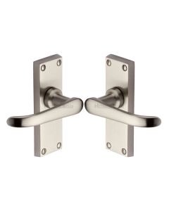 Heritage Brass Satin Nickel Windsor Short Door Handle on Plate - Lever Latch