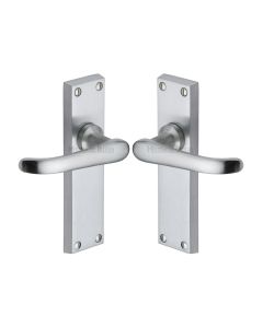 Heritage Brass Satin Chrome Windsor Door Handle on Plate - Lever Latch