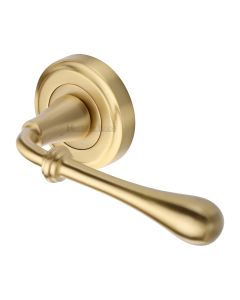 Satin Brass Roma Door Handle on Round Rose