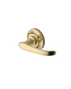Satin Brass Windsor Door Handle on Round Rose